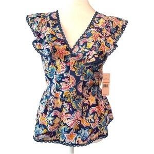 NWT Nanette Lepore Floral Ruffle Sleeve Top